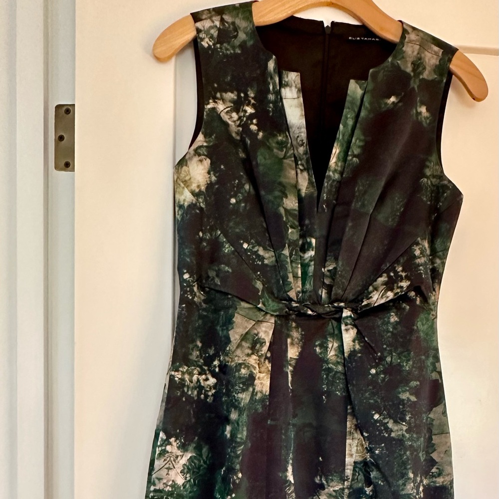 Elie Tahari Silk Green, Black Midcentury Forest Dress
